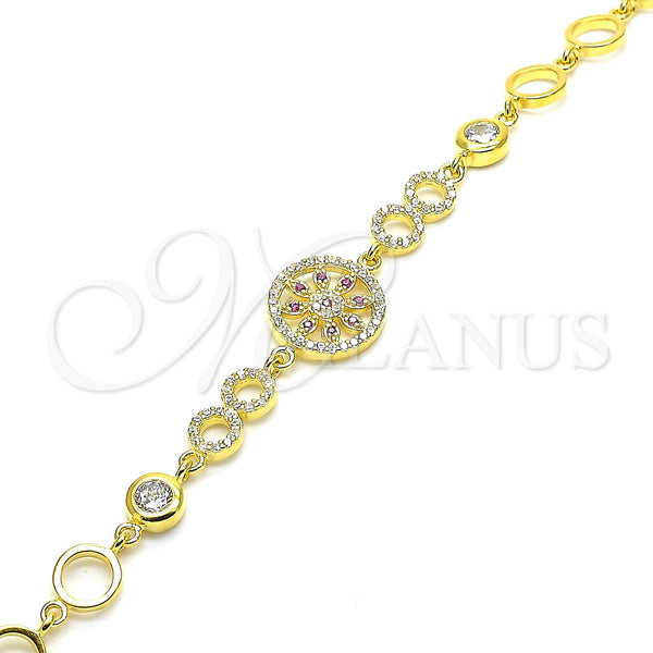 Sterling Silver Bracelet — Fancy Bracelet Flower Design with Ruby and White — alternate product view — SKU 131207 | Plata 925 brazalete — elegante Bracelet flor diseño with Ruby and blanco — SKU 131207