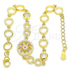 Sterling Silver Fancy Bracelet, Flower Design, with Ruby and White Cubic Zirconia, Polished, Golden Finish, 03.369.0002.5.07 (06 MM Thickness, 7 Inches Length)