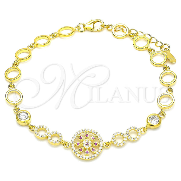 Sterling Silver Bracelet — Fancy Bracelet Flower Design with Ruby and White — main product view — SKU 131207 | Plata 925 brazalete — elegante Bracelet flor diseño with Ruby and blanco — SKU 131207