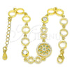Sterling Silver Fancy Bracelet, Flower Design, with Light Green and White Cubic Zirconia, Polished, Golden Finish, 03.369.0002.6.07 (06 MM Thickness, 7 Inches Length)