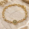 Sterling Silver Fancy Bracelet, Flower Design, with Light Green and White Cubic Zirconia, Polished, Golden Finish, 03.369.0002.6.07 (06 MM Thickness, 7 Inches Length)