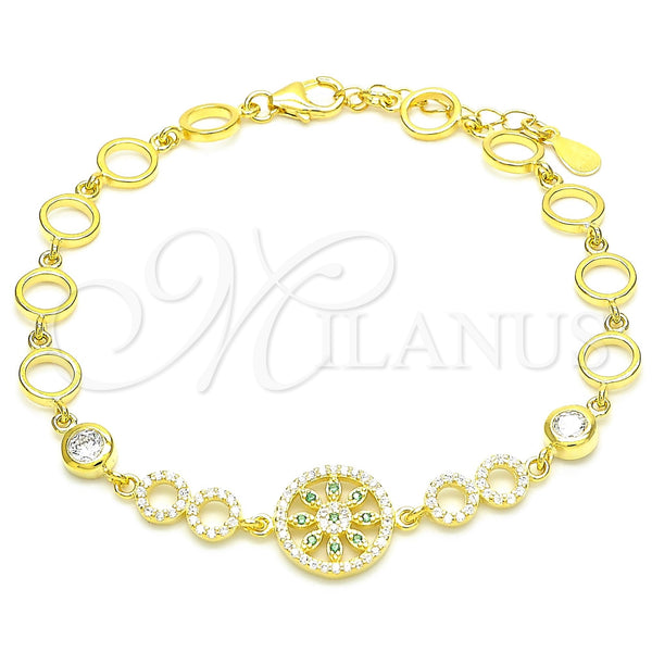 Sterling Silver Bracelet — Fancy Bracelet Flower Design with Light Green and — main product view — SKU 131208 | Plata 925 brazalete — elegante Bracelet flor diseño with Light Green and — SKU 131208