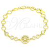 Sterling Silver Fancy Bracelet, Flower Design, with Light Green and White Cubic Zirconia, Polished, Golden Finish, 03.369.0002.6.07 (06 MM Thickness, 7 Inches Length)