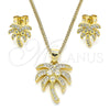 Oro Laminado Earring and Pendant Adult Set, Gold Filled Style Tree Design, with White Cubic Zirconia, Polished, Golden Finish, 10.342.0009