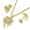 Oro Laminado Earring and Pendant Adult Set, Gold Filled Style Tree Design, with White Cubic Zirconia, Polished, Golden Finish, 10.342.0009