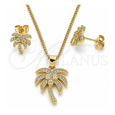 Oro Laminado Earring and Pendant Adult Set, Gold Filled Style Tree Design, with White Cubic Zirconia, Polished, Golden Finish, 10.342.0009