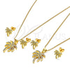 Oro Laminado Earring and Pendant Adult Set, Gold Filled Style Tree Design, with White Cubic Zirconia, Polished, Golden Finish, 10.342.0009