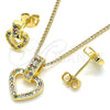 Oro Laminado Earring and Pendant Adult Set, Gold Filled Style Heart Design, with Multicolor Cubic Zirconia, Polished, Golden Finish, 10.342.0011.1