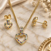 Oro Laminado Earring and Pendant Adult Set, Gold Filled Style Heart Design, with Multicolor Cubic Zirconia, Polished, Golden Finish, 10.342.0011.1