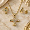Oro Laminado Earring and Pendant Adult Set, Gold Filled Style with Multicolor Cubic Zirconia, Polished, Golden Finish, 10.342.0012.1