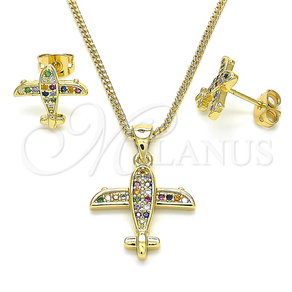 Gold Filled Ring — Earring and Pendant Adult Set with Multicolor Cubic — main product view — SKU 131224 | Oro Laminado anillo — Earring and Pendant Adult Set with Multicolor Cubic — SKU 131224