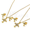 Oro Laminado Earring and Pendant Adult Set, Gold Filled Style with Multicolor Cubic Zirconia, Polished, Golden Finish, 10.342.0012.1