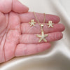 Oro Laminado Earring and Pendant Adult Set, Gold Filled Style Star Design, with White Micro Pave, Polished, Golden Finish, 10.342.0013