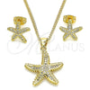 Oro Laminado Earring and Pendant Adult Set, Gold Filled Style Star Design, with White Micro Pave, Polished, Golden Finish, 10.342.0013