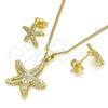 Oro Laminado Earring and Pendant Adult Set, Gold Filled Style Star Design, with White Micro Pave, Polished, Golden Finish, 10.342.0013