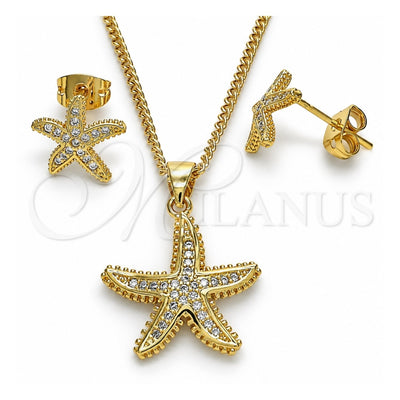 Oro Laminado Earring and Pendant Adult Set, Gold Filled Style Star Design, with White Micro Pave, Polished, Golden Finish, 10.342.0013