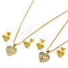 Oro Laminado Earring and Pendant Adult Set, Gold Filled Style Heart and Love Design, with Multicolor Cubic Zirconia, Polished, Golden Finish, 10.342.0019.1
