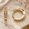 Oro Laminado Huggie Hoop, Gold Filled Style with White Micro Pave, Polished, Golden Finish, 02.195.0105.10