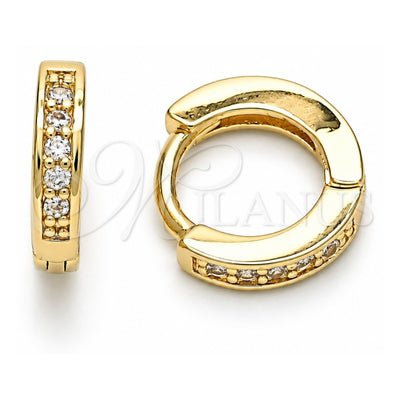 Oro Laminado Huggie Hoop, Gold Filled Style with White Micro Pave, Polished, Golden Finish, 02.195.0105.10