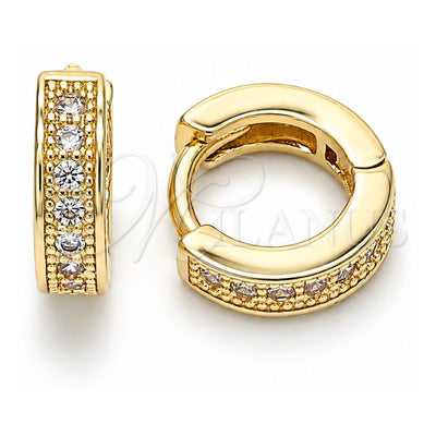 Oro Laminado Huggie Hoop, Gold Filled Style with White Micro Pave, Polished, Golden Finish, 02.195.0106.10