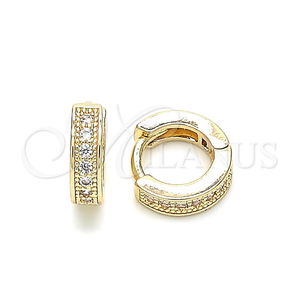 Oro Laminado Huggie Hoop, Gold Filled Style with White Micro Pave, Polished, Golden Finish, 02.195.0106.10