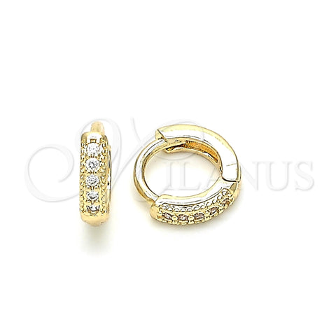 Oro Laminado Huggie Hoop, Gold Filled Style with White Micro Pave, Polished, Golden Finish, 02.195.0110.10