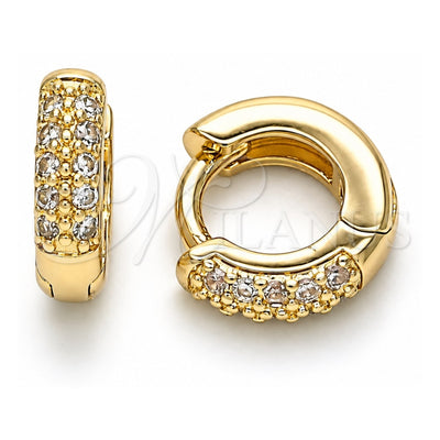 Oro Laminado Huggie Hoop, Gold Filled Style with White Micro Pave, Polished, Golden Finish, 02.195.0111.10