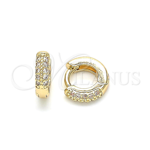 Oro Laminado Huggie Hoop, Gold Filled Style with White Micro Pave, Polished, Golden Finish, 02.195.0111.10