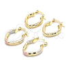 Oro Laminado Small Hoop, Gold Filled Style Diamond Cutting Finish, Tricolor, 02.170.0158.1.15