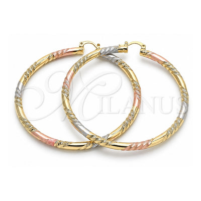 Oro Laminado Extra Large Hoop, Gold Filled Style Diamond Cutting Finish, Tricolor, 02.170.0228.2.70
