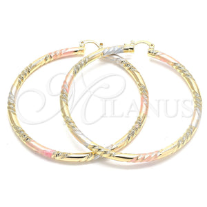Gold Filled Hoop Earrings — Extra Large Hoop Diamond Cutting Tricolor 02. — main product view — SKU 131278 | Oro Laminado aretes de aro — Extra Large Hoop Diamond Cutting Tricolor 02. — SKU 131278