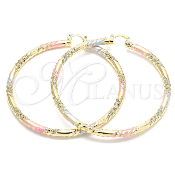 Gold Filled Hoop Earrings — Extra Large Hoop Diamond Cutting Tricolor 02. — main product view — SKU 131278 | Oro Laminado aretes de aro — Extra Large Hoop Diamond Cutting Tricolor 02. — SKU 131278