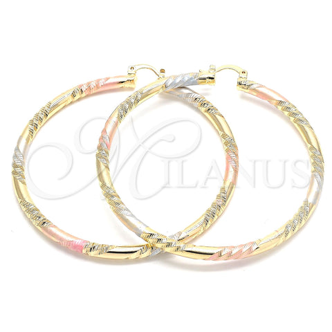 Oro Laminado Extra Large Hoop, Gold Filled Style Diamond Cutting Finish, Tricolor, 02.170.0228.2.70
