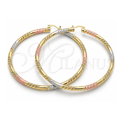Oro Laminado Extra Large Hoop, Gold Filled Style Diamond Cutting Finish, Tricolor, 02.170.0228.2.80