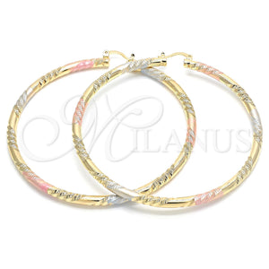 Gold Filled Hoop Earrings — Extra Large Hoop Diamond Cutting Tricolor 02. — main product view — SKU 131280 | Oro Laminado aretes de aro — Extra Large Hoop Diamond Cutting Tricolor 02. — SKU 131280