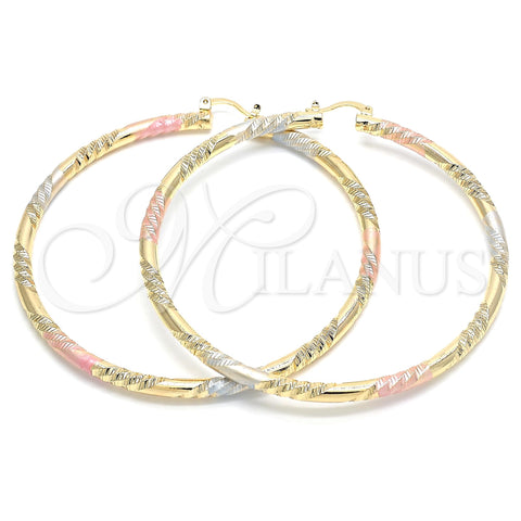 Oro Laminado Extra Large Hoop, Gold Filled Style Diamond Cutting Finish, Tricolor, 02.170.0228.2.80