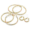 Oro Laminado Extra Large Hoop, Gold Filled Style Diamond Cutting Finish, Tricolor, 02.170.0228.2.80
