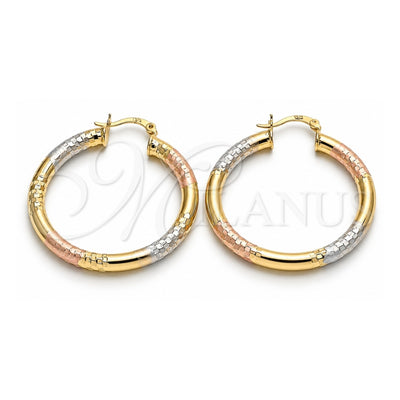 Oro Laminado Medium Hoop, Gold Filled Style Hollow Design, Polished, Tricolor, 02.170.0262.1.40