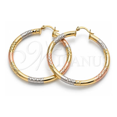 Oro Laminado Large Hoop, Gold Filled Style Hollow Design, Polished, Tricolor, 02.170.0262.1.50