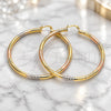 Oro Laminado Extra Large Hoop, Gold Filled Style Hollow Design, Diamond Cutting Finish, Tricolor, 02.170.0262.1.70