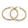 Oro Laminado Extra Large Hoop, Gold Filled Style Hollow Design, Diamond Cutting Finish, Tricolor, 02.170.0262.1.70