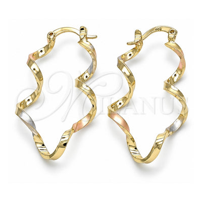 Oro Laminado Small Hoop, Gold Filled Style Twist Design, Polished, Tricolor, 02.170.0302.1.20