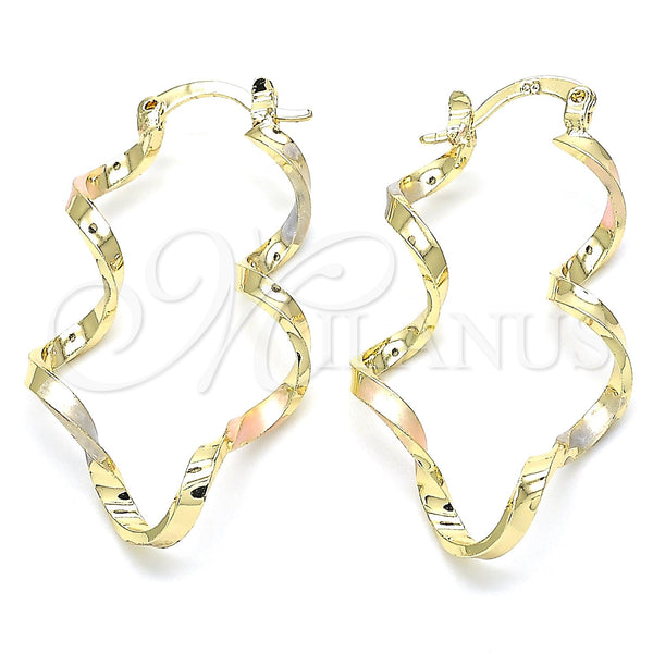 Gold Filled Hoop Earrings — Small Hoop Twist Design Polished Tricolor 02. — main product view — SKU 131313 | Oro Laminado aretes de aro — Small Hoop Twist diseño pulido Tricolor 02. — SKU 131313