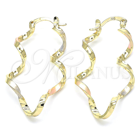 Oro Laminado Small Hoop, Gold Filled Style Twist Design, Polished, Tricolor, 02.170.0302.1.20