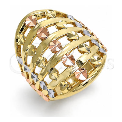 Oro Laminado Elegant Ring, Gold Filled Style Diamond Cutting Finish, Tricolor, 01.233.0011.1.07 (Size 7)