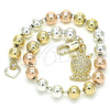 Oro Laminado Bracelet Rosary, Gold Filled Style Owl Design, Polished, Tricolor, 03.351.0083.08