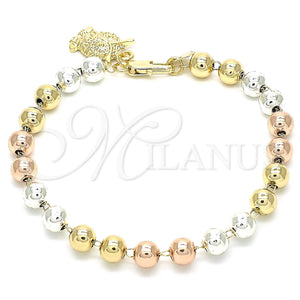 Gold Filled Bracelet — Bracelet Rosary Owl Design Polished Tricolor 03. — main product view — SKU 131346 | Oro Laminado brazalete — Bracelet Rosary Owl diseño pulido Tricolor 03. — SKU 131346