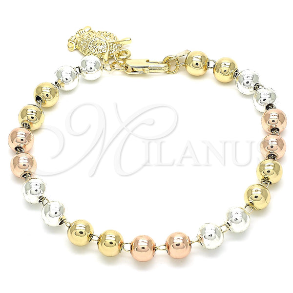 Gold Filled Bracelet — Bracelet Rosary Owl Design Polished Tricolor 03. — main product view — SKU 131346 | Oro Laminado brazalete — Bracelet Rosary Owl diseño pulido Tricolor 03. — SKU 131346