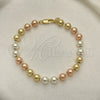 Oro Laminado Bracelet Rosary, Gold Filled Style Polished, Tricolor, 03.351.0084.08