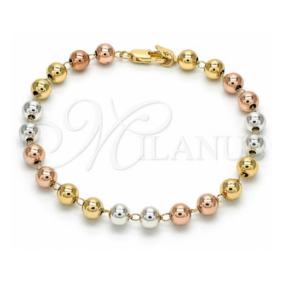 Oro Laminado Bracelet Rosary, Gold Filled Style Polished, Tricolor, 03.351.0084.08